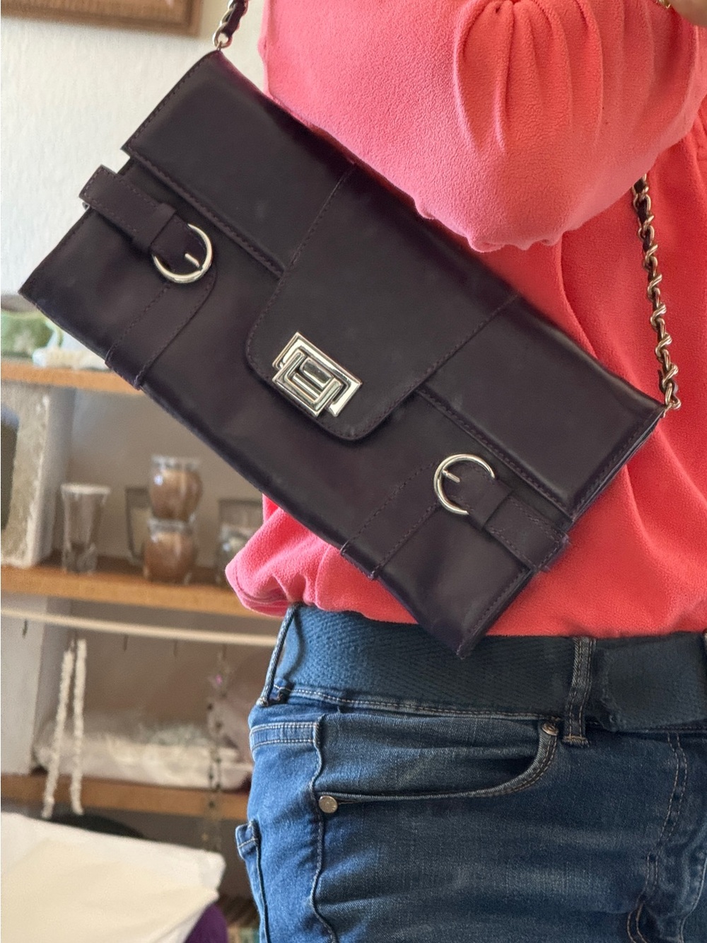 Naturalizer grape shoulder bag envelope latch buckles